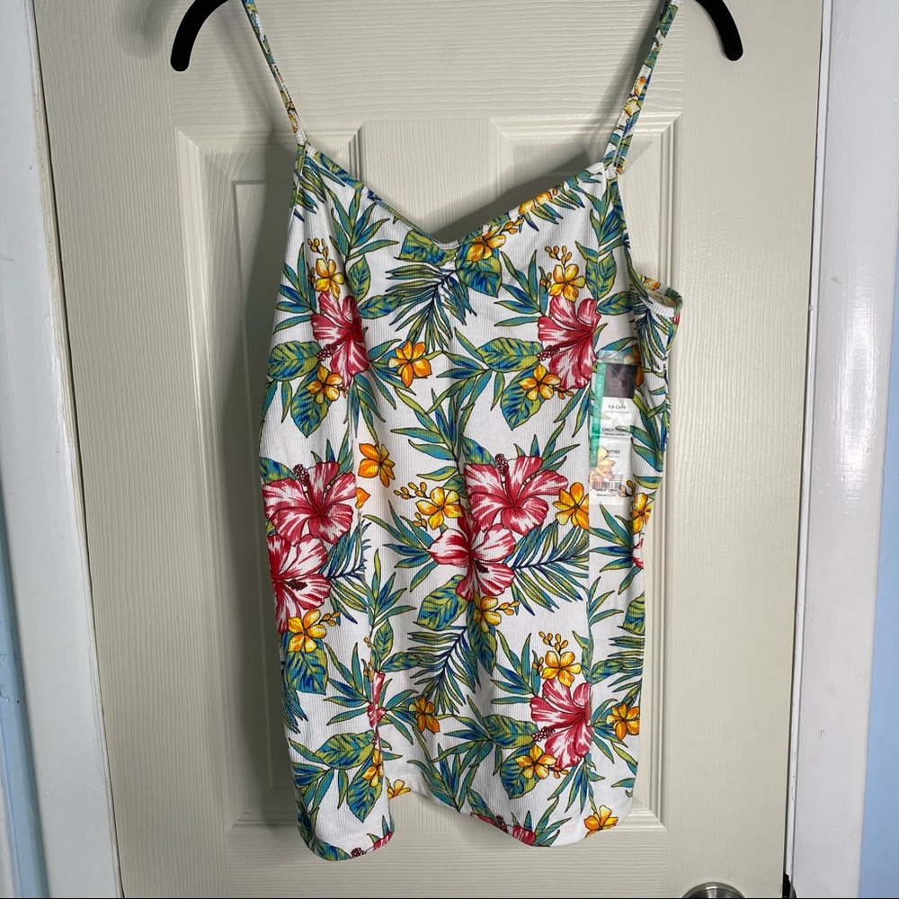 Ribbed Tank Top with Floral Pattern